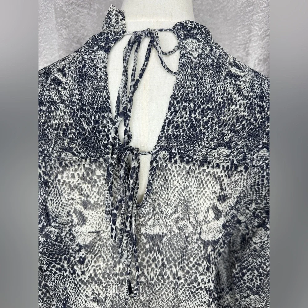 Free People Roma Chiffon Snake Combo Ruffle Puff Sleeve Blouse Black Sz S